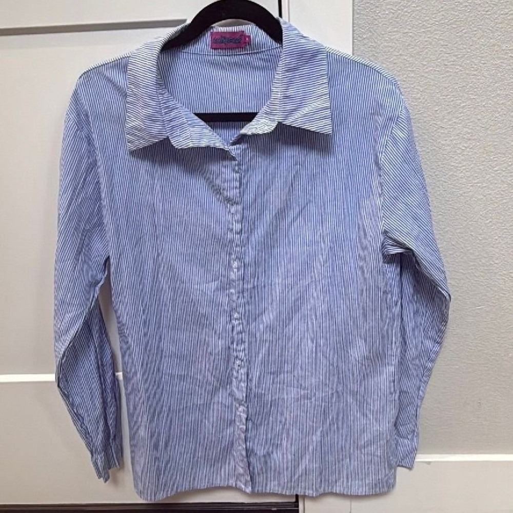Edikted Blue White Striped Button Up Shirt Size Medium 100% Cotton